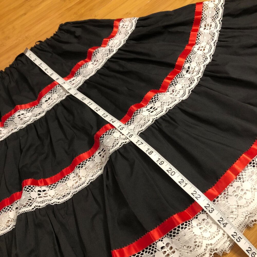 Handmade Latin Dance Skirt Lace Ribbon Adjustable Sml Med Lrg Xl OS Red Black